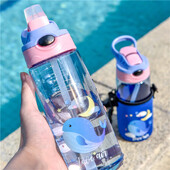 Sticla de apă cu desene animate pentru copii, 500 ml, ceașcă cu paie de băut pentru copii, sticla de apă anti-cădere pentru școală, vara, ceașcă portabilă de apă