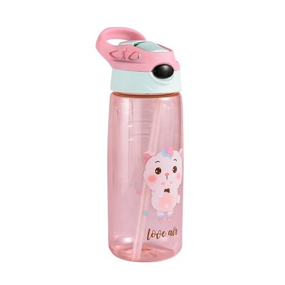Sticla de apă cu desene animate pentru copii, 500 ml, ceașcă cu paie de băut pentru copii, sticla de apă anti-cădere pentru școală, vara, ceașcă portabilă de apă