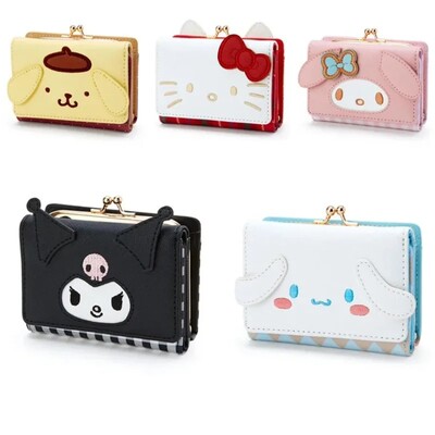 Sanrio Hello Kitty Τσάντα Kawaii Cinnamoroll My Melody Kuromi Casual Fashion PU Δερμάτινο πορτοφόλι Χαριτωμένη πτυσσόμενη ελαφριά τσάντα κάρτας Νέα 2024