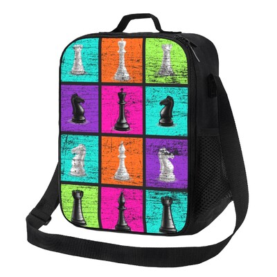 Strategie șah-mat șah geantă de prânz izolată termic Joc de tablă de șah Geanta portabilă de prânz pentru copii, școlari, cutie de mâncare bento