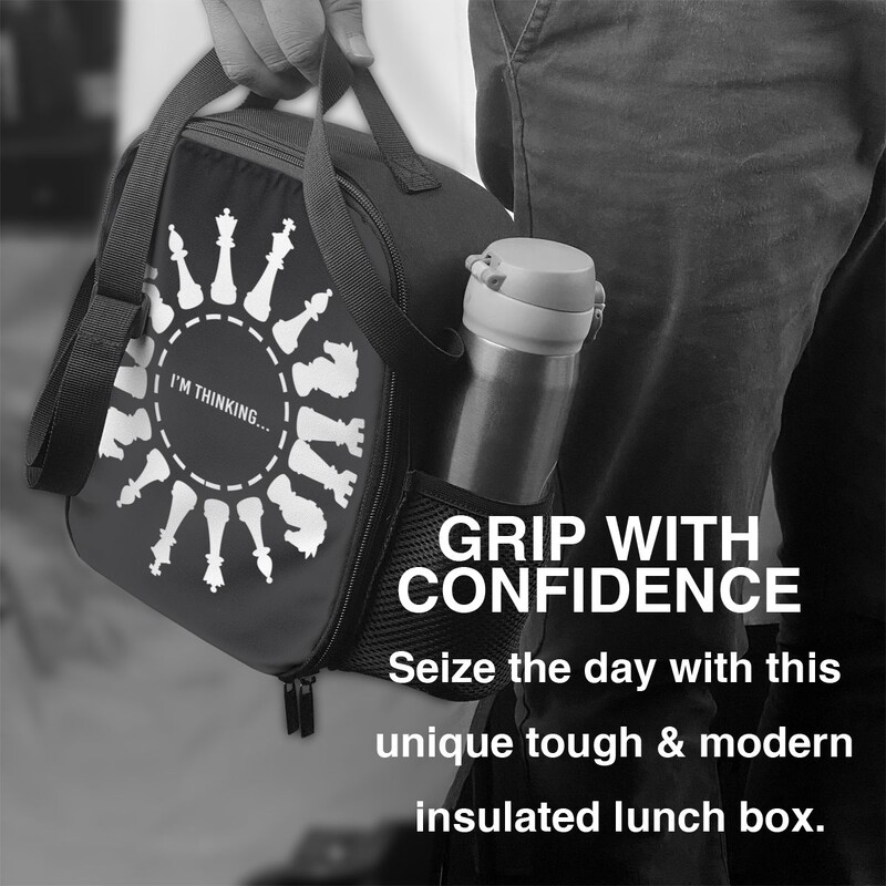 Strategie șah-mat șah geantă de prânz izolată termic Joc de tablă de șah Geanta portabilă de prânz pentru copii, școlari, cutie de mâncare bento