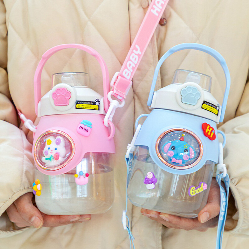 Παιδικά μπουκάλια νερού με καλαμάκι για κορίτσια 850ml Μεγάλης χωρητικότητας Cute Children's Kawaii Cartoon Bottle for Student School Travel