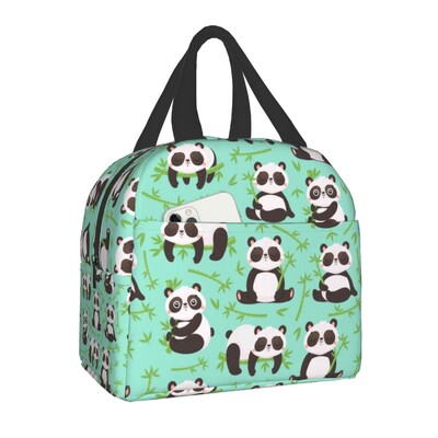 Geantă de prânz termoizolantă cu ursuleț panda din desene animate pentru camping, călătorii