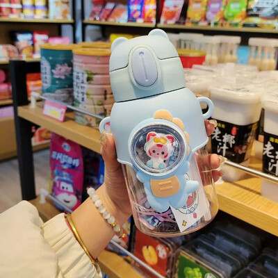 600 ml multifilmi laste veepudeli plastikust veetass kõrrega lastele kooli lekkekindel õues kasutamiseks mõeldud joogipudeli trummel