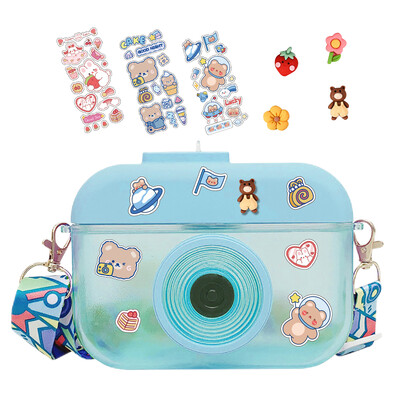 Sticlă de apă Kawaii de 400 ml, ceașcă cu paie pentru fete, cameră creativă, sticla de băut, curea de umăr reglabilă, sticla de apă potabilă