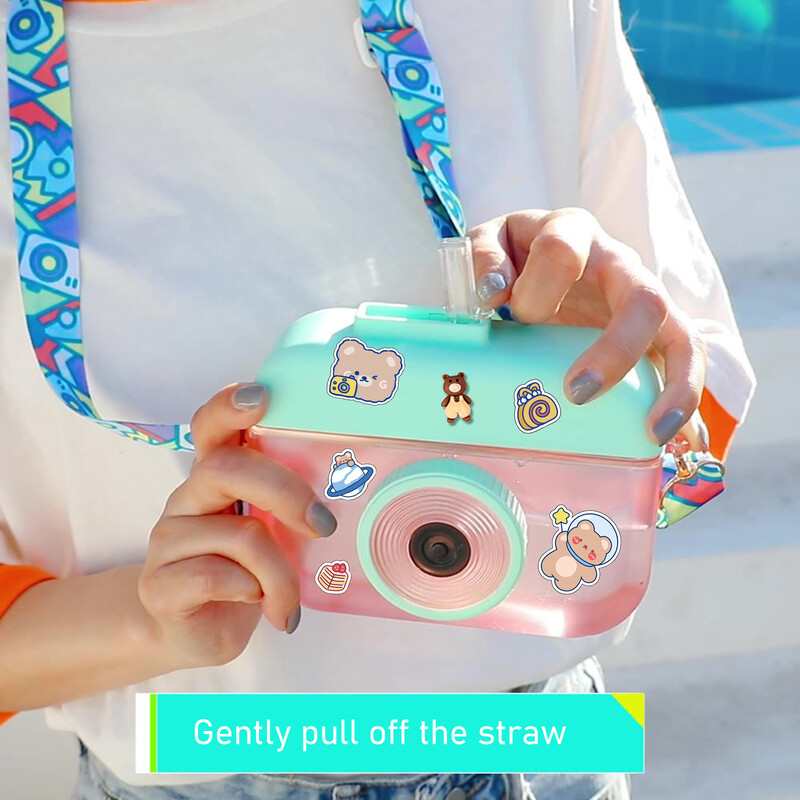 Sticlă de apă Kawaii de 400 ml, ceașcă cu paie pentru fete, cameră creativă, sticla de băut, curea de umăr reglabilă, sticla de apă potabilă