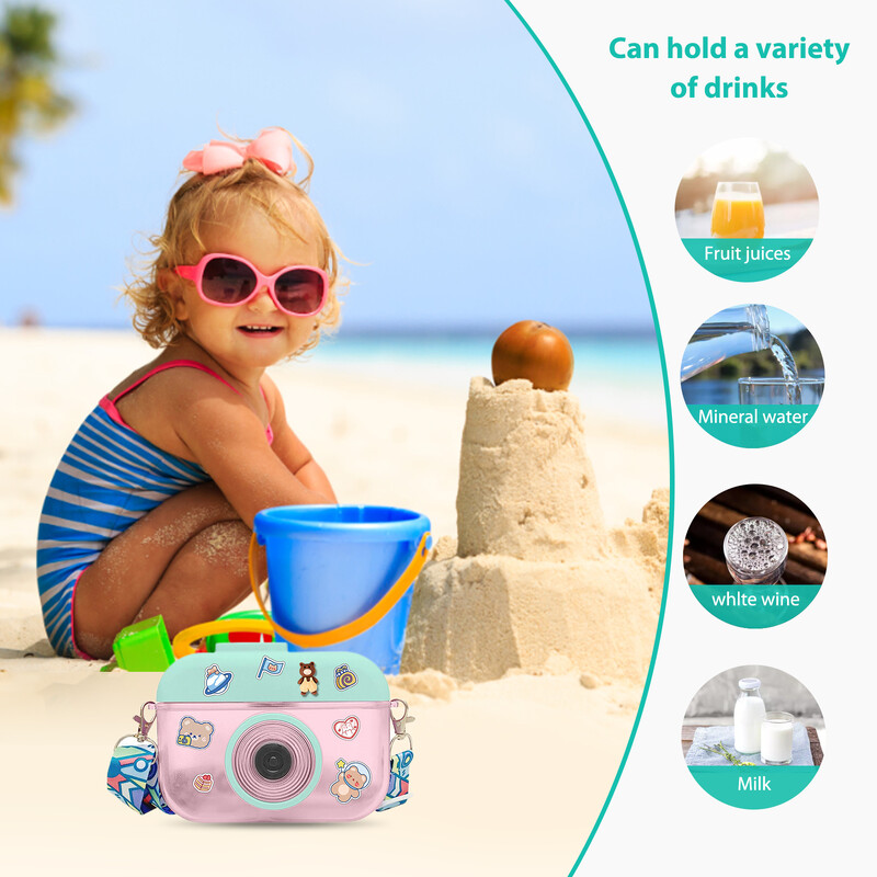 Sticlă de apă Kawaii de 400 ml, ceașcă cu paie pentru fete, cameră creativă, sticla de băut, curea de umăr reglabilă, sticla de apă potabilă