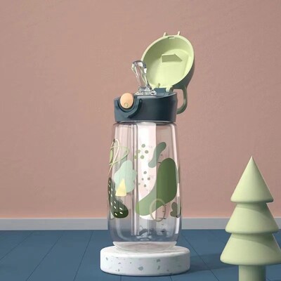 450 ML drăguț copii ceainic de băut din plastic portabil școală cană sticlă de apă pentru copii cu paie sănătoase și fără BPA