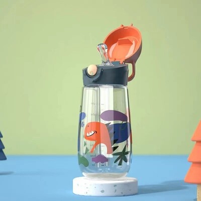 450 ML drăguț copii ceainic de băut din plastic portabil școală cană sticlă de apă pentru copii cu paie sănătoase și fără BPA
