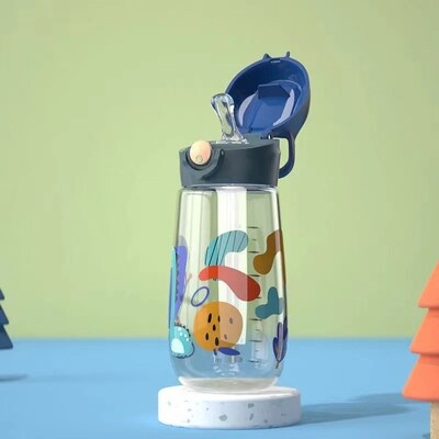 450 ML drăguț copii ceainic de băut din plastic portabil școală cană sticlă de apă pentru copii cu paie sănătoase și fără BPA