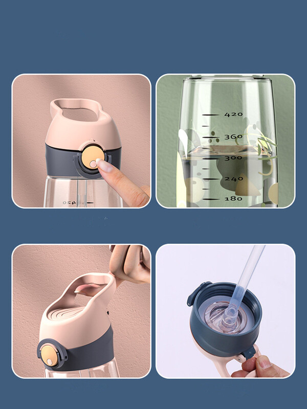 450 ML drăguț copii ceainic de băut din plastic portabil școală cană sticlă de apă pentru copii cu paie sănătoase și fără BPA