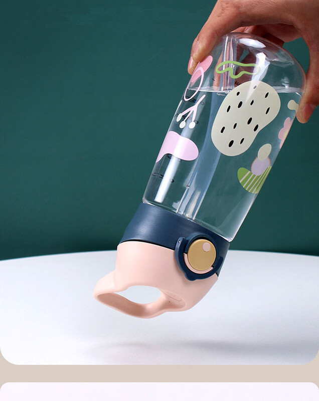 450 ML drăguț copii ceainic de băut din plastic portabil școală cană sticlă de apă pentru copii cu paie sănătoase și fără BPA