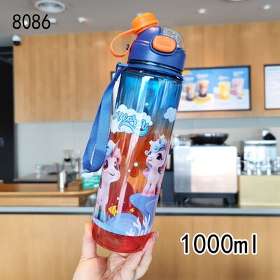 1000 ml Unicorn veepudel lastele lastele 1 l suure mahutavusega loomade kooli joogipudelid õlgedega lekkekindel välitass