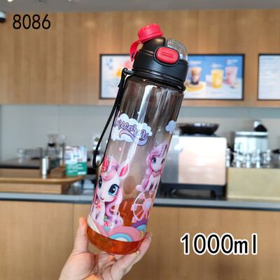 1000 ml Unicorn veepudel lastele lastele 1 l suure mahutavusega loomade kooli joogipudelid õlgedega lekkekindel välitass