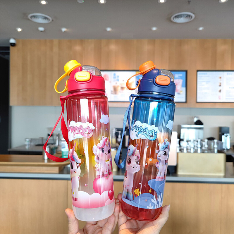 1000 ml Unicorn veepudel lastele lastele 1 l suure mahutavusega loomade kooli joogipudelid õlgedega lekkekindel välitass