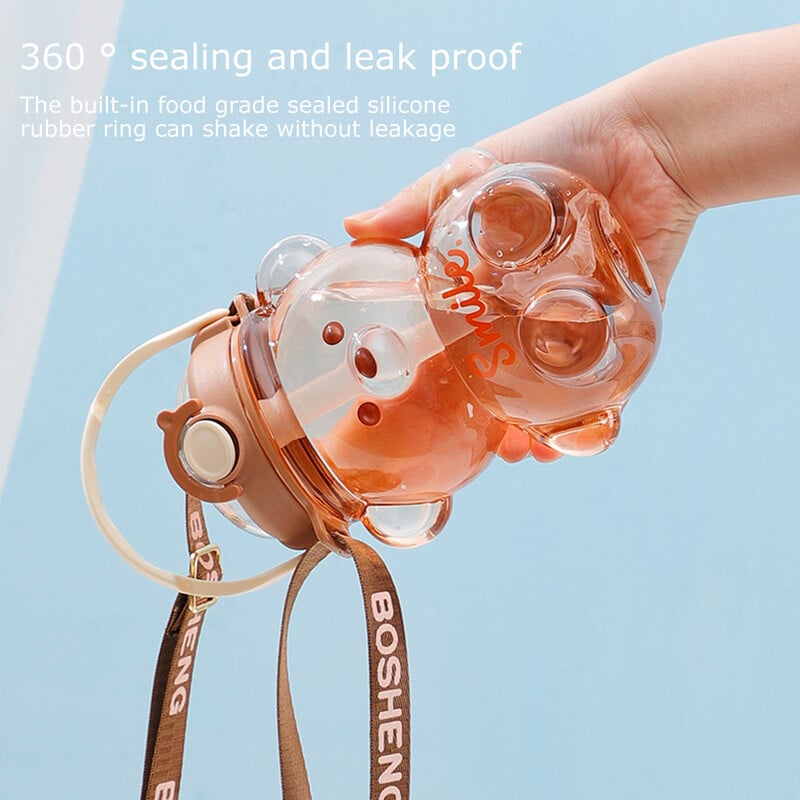 Cană cu paie cu capacitate de 1/1,4 L și valoare ridicată cu centură Inel de etanșare impermeabil Sticlă de apă pentru studenți de călătorie în aer liber