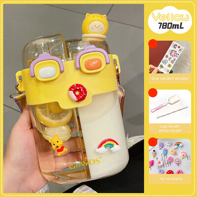 780 ml laste veepudel õlgedest poolitatud sektsiooniga topelt joogitops kooli/kodu jaoks Multifilmi lekkekindel kruus, kaasaskantav tass