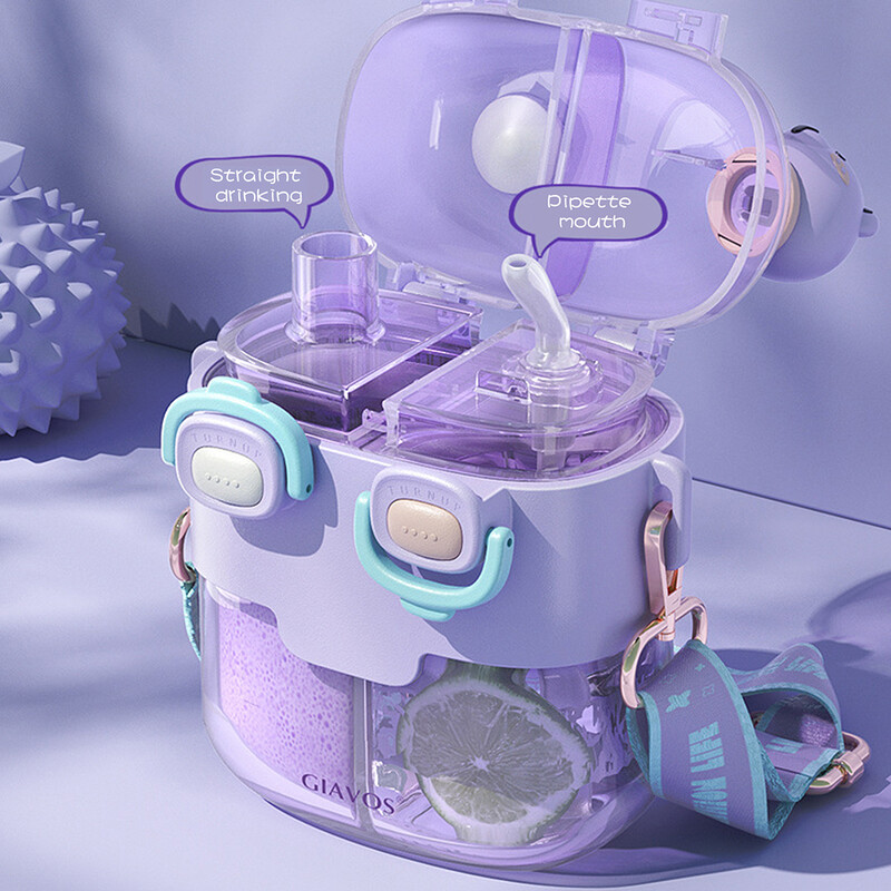 780 ml laste veepudel õlgedest poolitatud sektsiooniga topelt joogitops kooli/kodu jaoks Multifilmi lekkekindel kruus, kaasaskantav tass