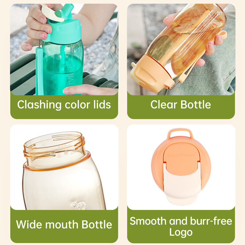 Tupperware siauras vandens butelis 550 ml nešiojamas mielas vandens butelis šiaudų puodelis nepralaidus gėrimo ąsotis vaikams mokyklai, stovyklavimui