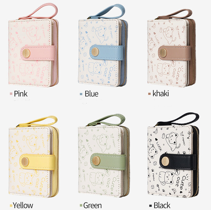 Portofel scurt drăguț, model de pisici de desene animate, portmoneu pentru copii, pentru fete, geantă de depozitare a cheilor de bani, cadou Kawaii, ID student Suport card bancar