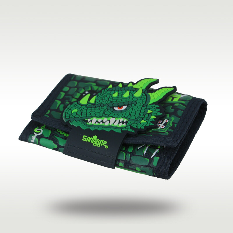 Australia Smiggle Portofel original pentru copii Poșetă pentru băieți, verde rece, cu dragon primitiv, portmoneu, suport pentru carduri pentru copii, genți cu trei ori