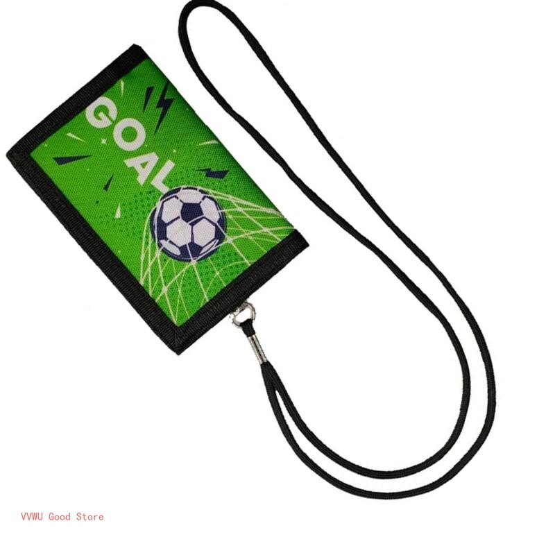 Lastele mõeldud väike rahakott poistele, kolmeosaline noorte rahakott paelaga lukuga münditasku kaardihoidjatega jalgpallimustriga rahakott