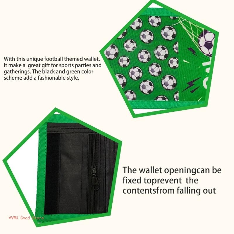 Lastele mõeldud väike rahakott poistele, kolmeosaline noorte rahakott paelaga lukuga münditasku kaardihoidjatega jalgpallimustriga rahakott