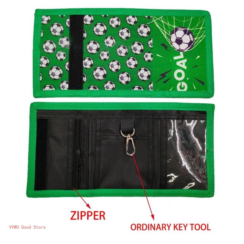 Lastele mõeldud väike rahakott poistele, kolmeosaline noorte rahakott paelaga lukuga münditasku kaardihoidjatega jalgpallimustriga rahakott
