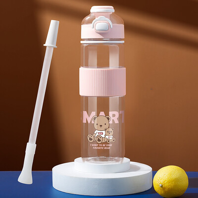 Roztomilé fľaše na vodu pre dievčatá Kawaii tekvica so slamkou 1 liter do školy Biela detská fľaša Detské plastové tekvice na pitie
