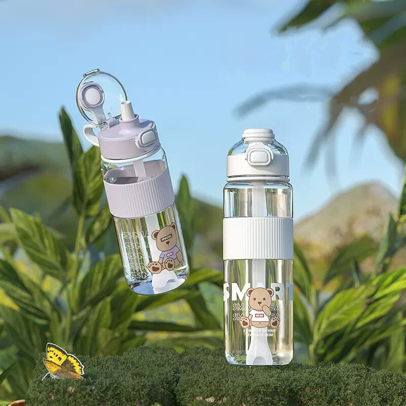 Roztomilé fľaše na vodu pre dievčatá Kawaii tekvica so slamkou 1 liter do školy Biela detská fľaša Detské plastové tekvice na pitie