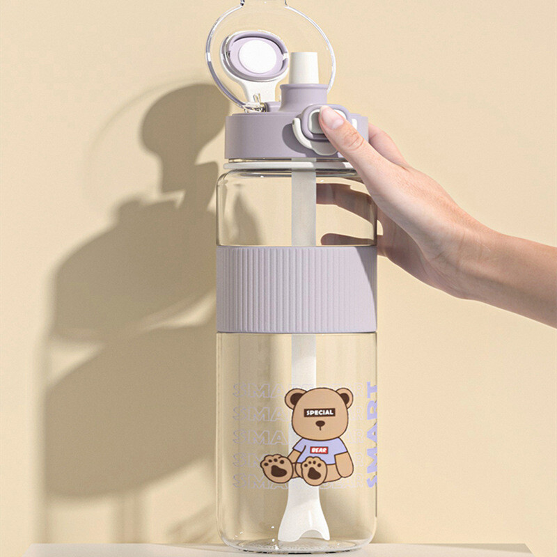 Roztomilé fľaše na vodu pre dievčatá Kawaii tekvica so slamkou 1 liter do školy Biela detská fľaša Detské plastové tekvice na pitie