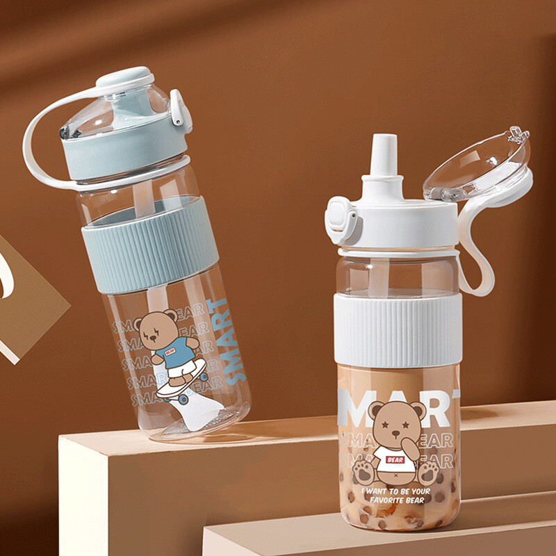 Roztomilé fľaše na vodu pre dievčatá Kawaii tekvica so slamkou 1 liter do školy Biela detská fľaša Detské plastové tekvice na pitie