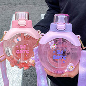 Prozirna ravna boca vode od 500 ml sa slamkom i remenom bez BPA slatke ljetne prijenosne plastične čaše za školsku djecu otporne na padove