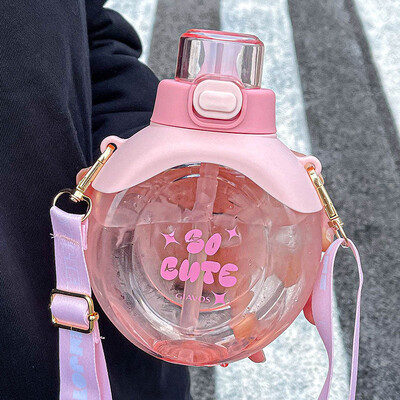 Prozirna ravna boca vode od 500 ml sa slamkom i remenom bez BPA slatke ljetne prijenosne plastične čaše za školsku djecu otporne na padove