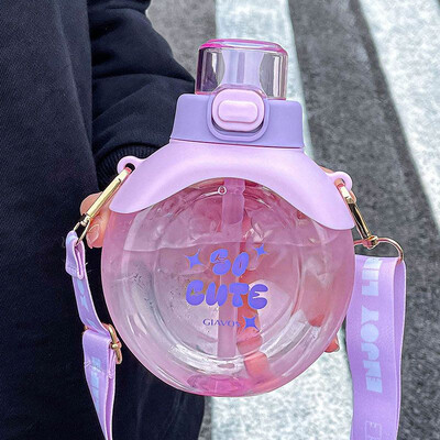 Prozirna ravna boca vode od 500 ml sa slamkom i remenom bez BPA slatke ljetne prijenosne plastične čaše za školsku djecu otporne na padove