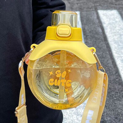 Prozirna ravna boca vode od 500 ml sa slamkom i remenom bez BPA slatke ljetne prijenosne plastične čaše za školsku djecu otporne na padove