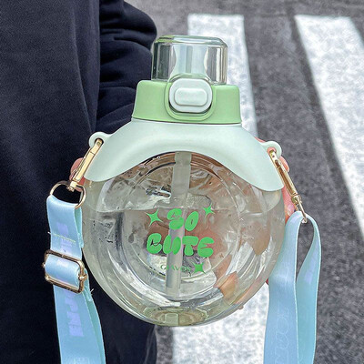 Prozirna ravna boca vode od 500 ml sa slamkom i remenom bez BPA slatke ljetne prijenosne plastične čaše za školsku djecu otporne na padove