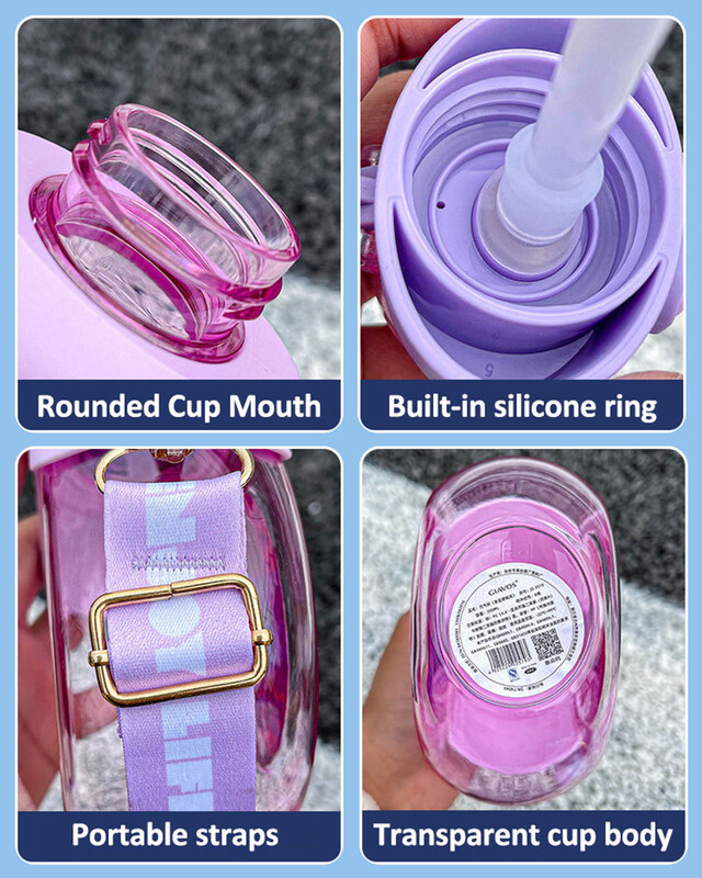 Prozirna ravna boca vode od 500 ml sa slamkom i remenom bez BPA slatke ljetne prijenosne plastične čaše za školsku djecu otporne na padove