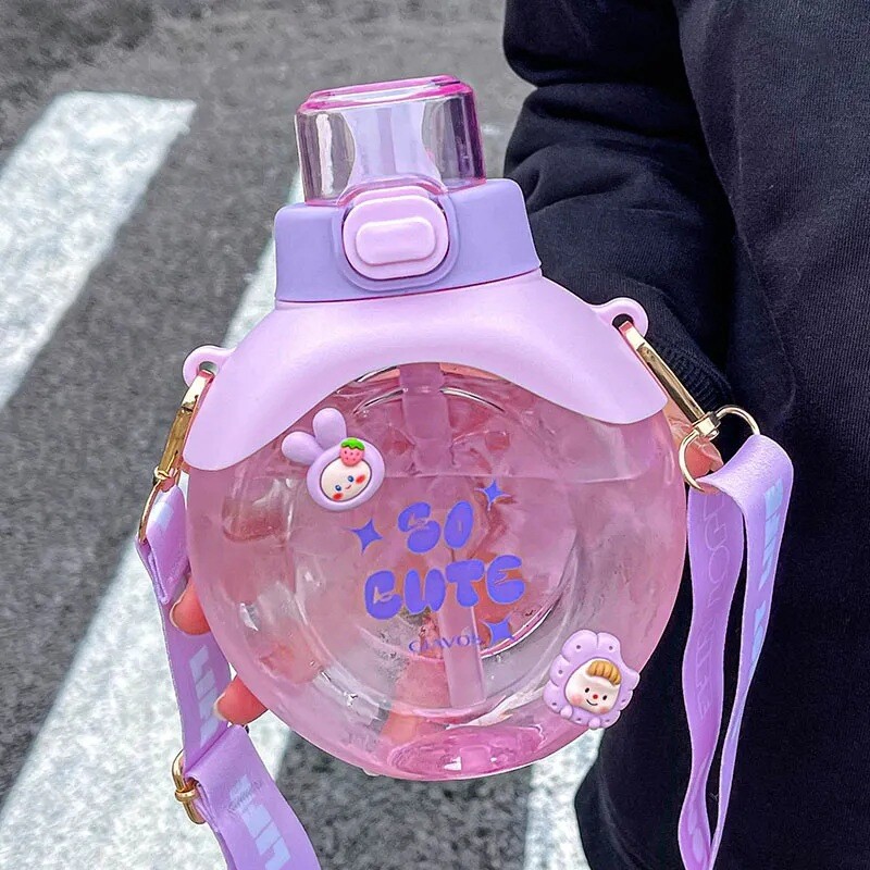 Prozirna ravna boca vode od 500 ml sa slamkom i remenom bez BPA slatke ljetne prijenosne plastične čaše za školsku djecu otporne na padove