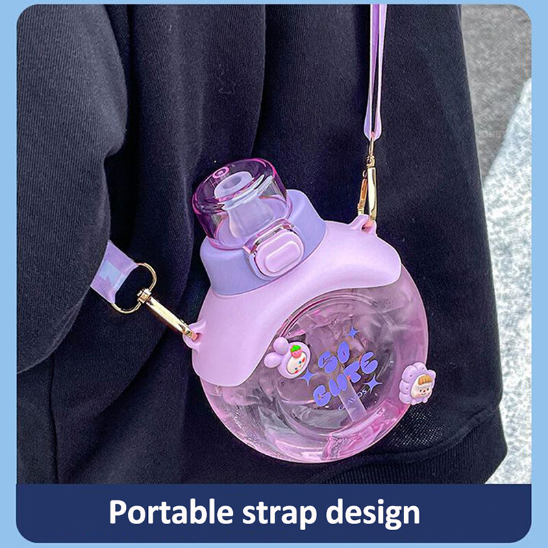 Prozirna ravna boca vode od 500 ml sa slamkom i remenom bez BPA slatke ljetne prijenosne plastične čaše za školsku djecu otporne na padove