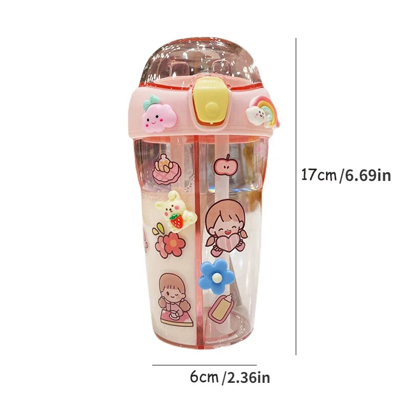 Armas veepudel, lapsekõrvits kooliklaasidele, kaane ja kõrrega trummel, 430 ml topeltjoogiga plasttops, kingitus koolilastele