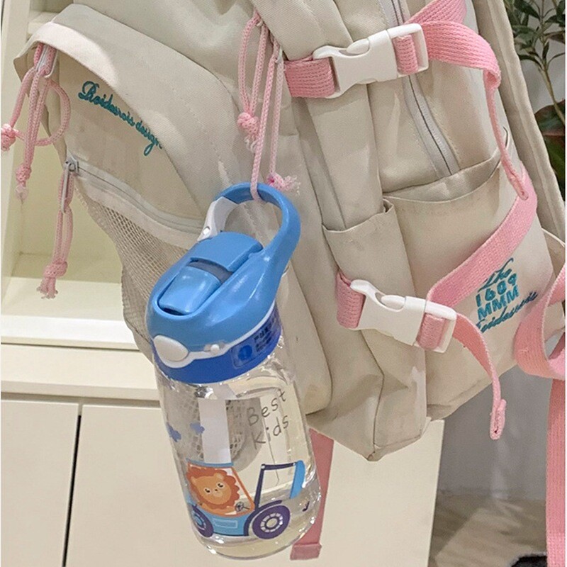 Sticle de apă pentru copii din dinozaur de 450 ml cu paie pentru copii, școală, cană pentru copii, fără BPA, sticle de apă din plastic rezistente la scurgeri pentru fete