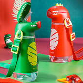 Uus Pinkah laste õlarihmaga veekeetja, kaasaskantav kooli plastikust veepudel, loominguline multikas dinosauruse kujuga 450 ml