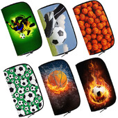 Готин портфейл с принт за футбол / баскетбол / футбол Мъжка модна клъч карта Парична чанта за монети Поставка за телефон Ежедневна дълга чанта Подарък за момчета