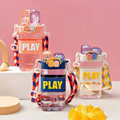 430 ml Copii drăguți Sticlă dublă de apă potabilă Paie Sticlă portabilă Student Cuplu Cupă Plastic Cadou școală Copii