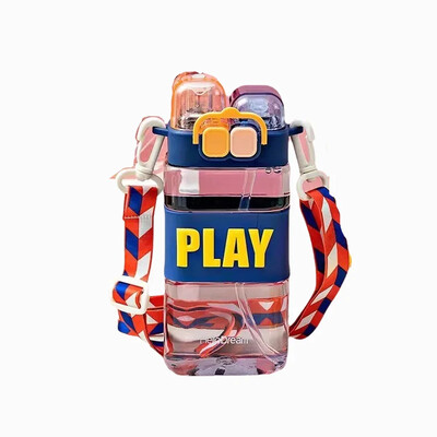 430 ml Copii drăguți Sticlă dublă de apă potabilă Paie Sticlă portabilă Student Cuplu Cupă Plastic Cadou școală Copii