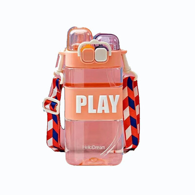 430 ml Copii drăguți Sticlă dublă de apă potabilă Paie Sticlă portabilă Student Cuplu Cupă Plastic Cadou școală Copii
