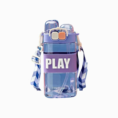 430 ml Copii drăguți Sticlă dublă de apă potabilă Paie Sticlă portabilă Student Cuplu Cupă Plastic Cadou școală Copii