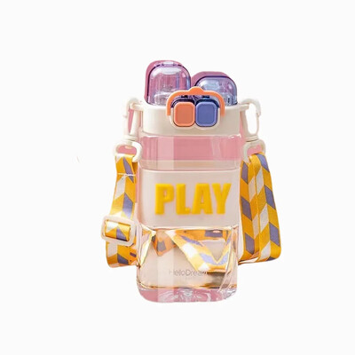 430 ml Copii drăguți Sticlă dublă de apă potabilă Paie Sticlă portabilă Student Cuplu Cupă Plastic Cadou școală Copii