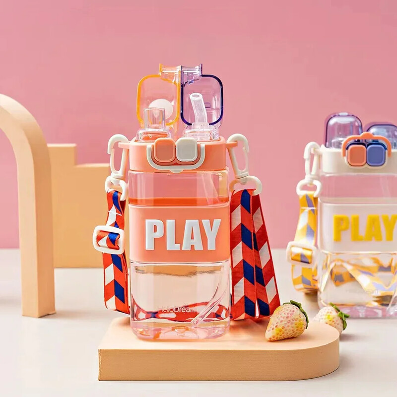 430 ml Copii drăguți Sticlă dublă de apă potabilă Paie Sticlă portabilă Student Cuplu Cupă Plastic Cadou școală Copii
